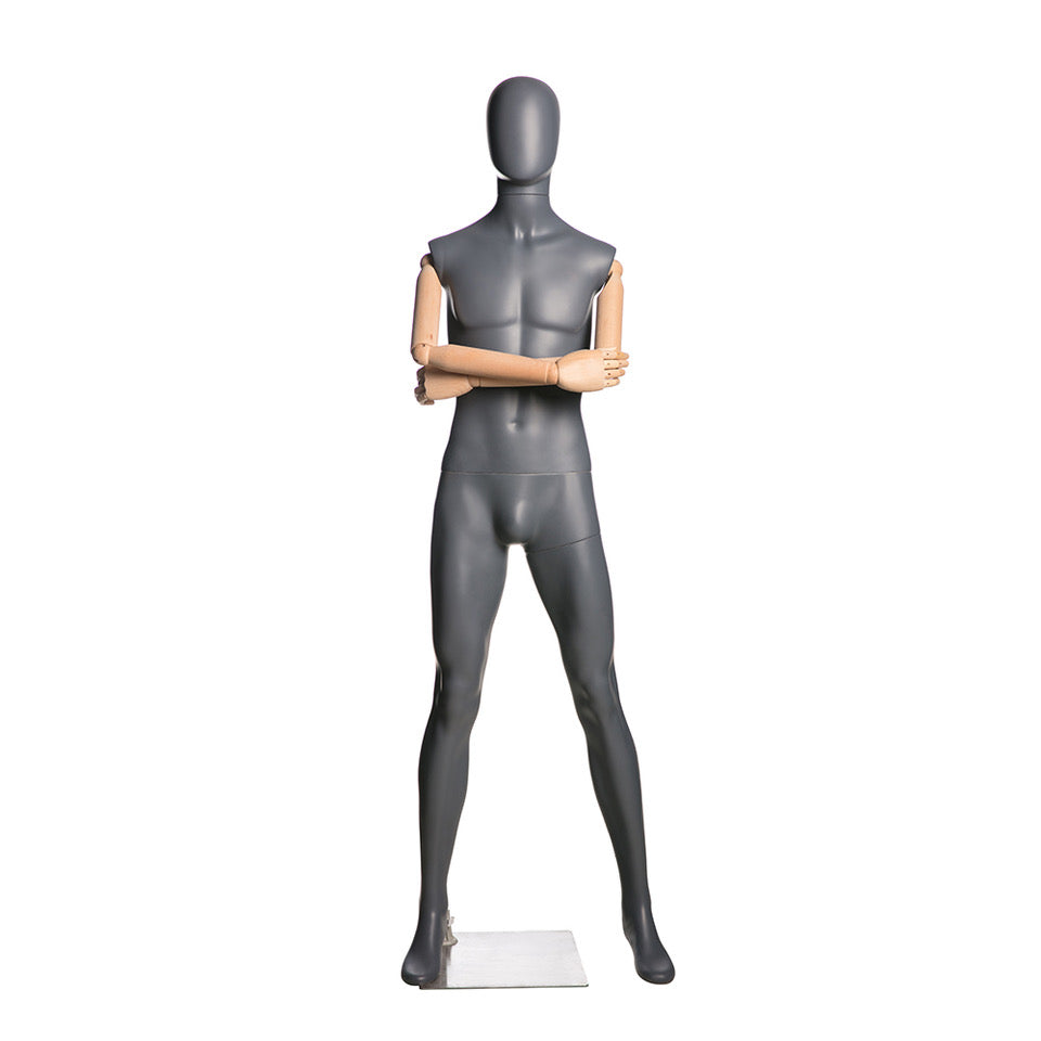Egghead Male Full Body Mannequin With Wooden Arms 2 Matte Grey Mannequin Madness