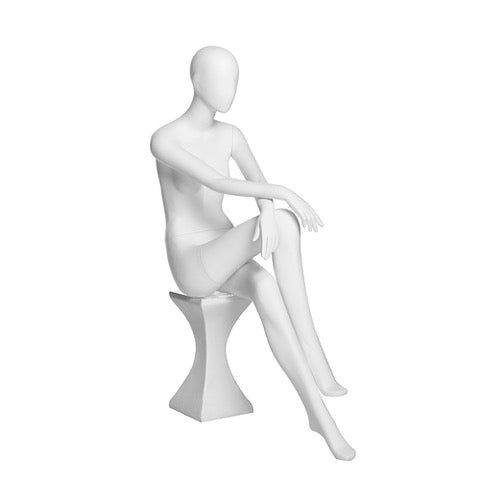 Glossy White Female Egghead Fashion Mannequin with Stool