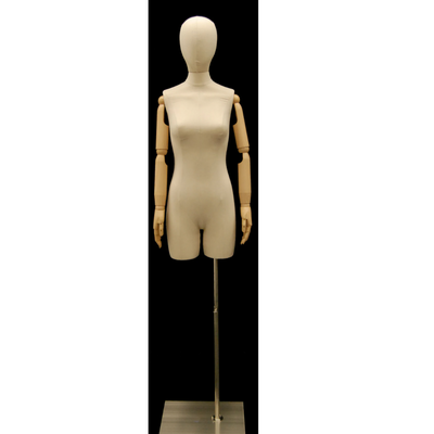 Female Half-Leg Dress Form with Bendable Arms: Natural Linen