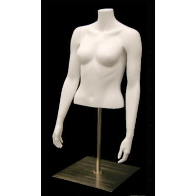 Female Mannequin Torso on Stand with Arms: Matte White