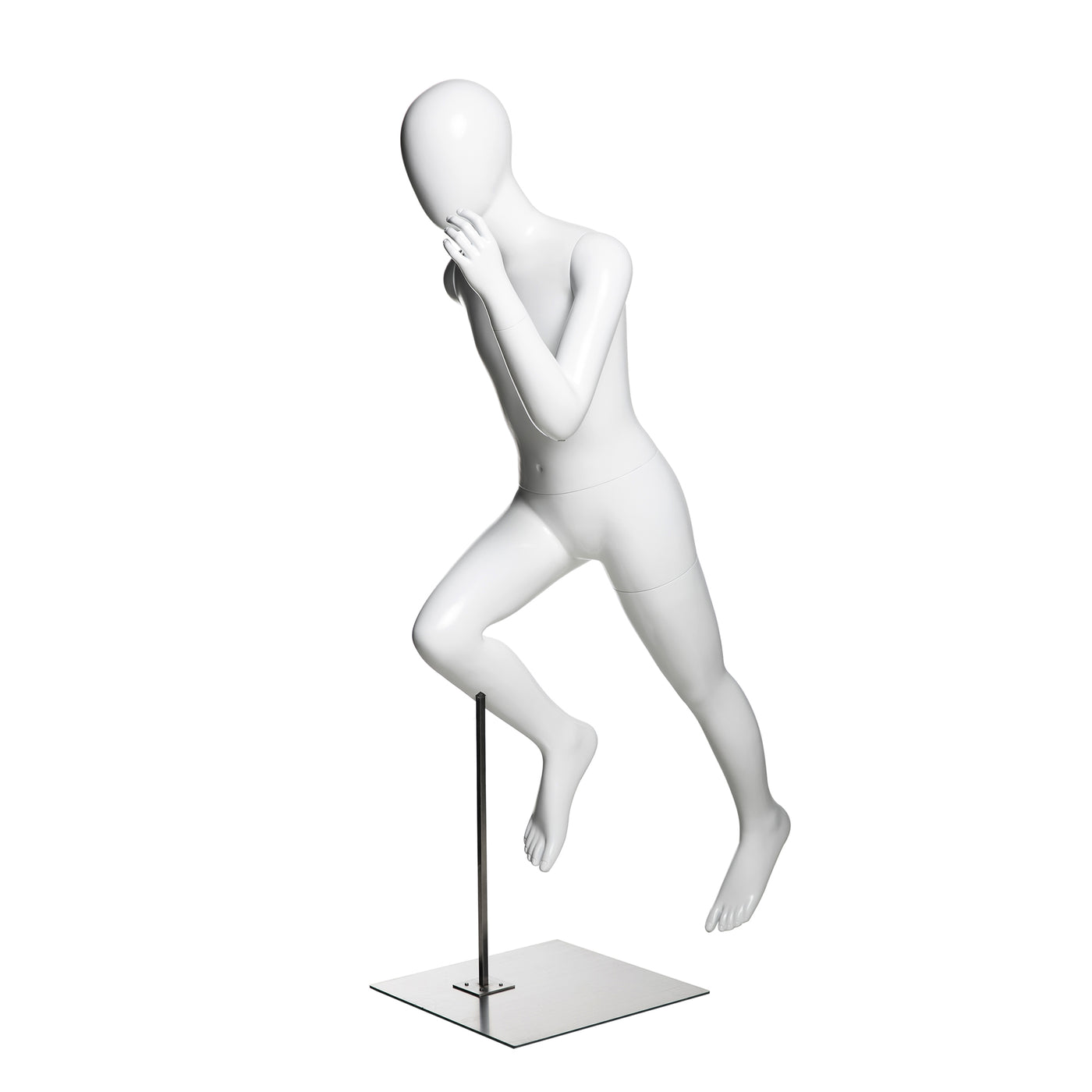 Walking or Hiking Pose Male Mannequin - Gloss White - Red 3 Display