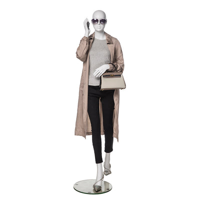 Female Mannequin with Abstract Head in Walking Position: Matte White ...