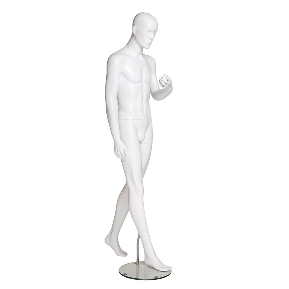 Male Mannequin - Walking Pose In Matte White