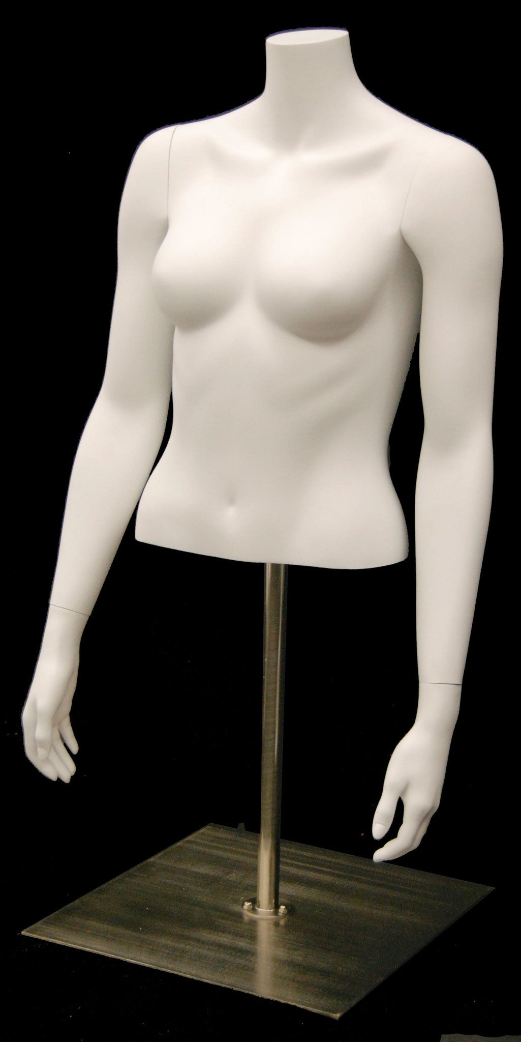 Female Half-Body Torso on Stand with Arms: Matte White